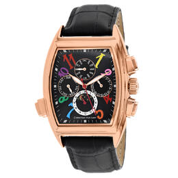 CV2137 Christian Van Sant Mens Automatic Grandeur Watch - Rose Gold/Tone Stainless Steel Case with Black Dial and Leather Strap