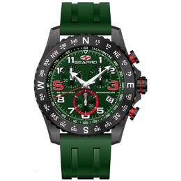 Seapro Gallantry Mens Watch Green Dial - Black Stainless Steel Case and Rubber Strap with Chronograph Function