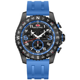 Seapro Gallantry Mens Watch SP9735 - Black Dial, Chronograph with Blue Rubber Strap