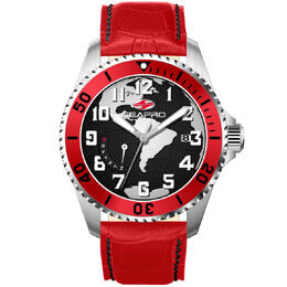 Seapro Watch SP2741 - Black Dial Mens Analog Quartz Movement with Red Bezel