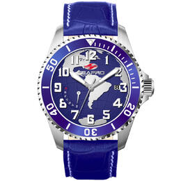 Seapro SP2742 Mens Analog Watch Blue Dial with Leather Strap and Stainless Steel Bezel