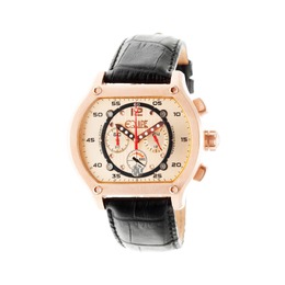 Equipe Dash Chronograph Rose Dial Black Leather Mens Watch Model E712