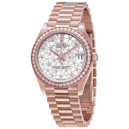 Rolex Datejust 31 Silver Floral Motif Diamond Dial Ladies 18kt Everose Gold President Watch m278285rbr-0036