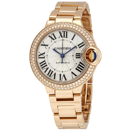 Pre-owned Cartier Ballon Bleu de Cartier Diamond Lacquered Silver Guilloche Dial Ladies Watch we902064
