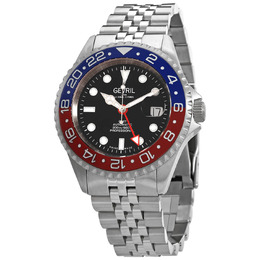 Gevril Wall Street GMT Black Dial Pepsi Bezel Mens Watch 4952b