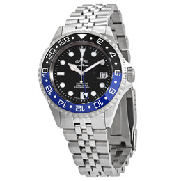 Gevril Wall Street GMT Black Dial Batman Bezel Mens Watch 4953b