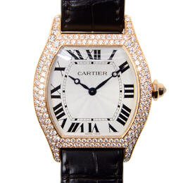 Pre-owned Cartier Tortue Diamond Silver Dial Mens Watch wa503951