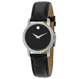 Movado Museum Black Dial, Black Leather Strap Ladies Watch - 2100004