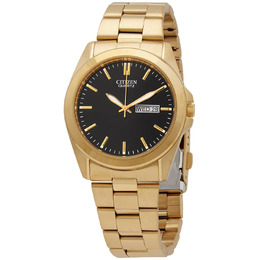 Citizen Quartz Black Dial Yellow Gold-tone Mens Watch bf0582-51f