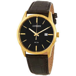 Citizen Quartz Black Dial Dark Brown Leather Mens Watch bi5002-06e