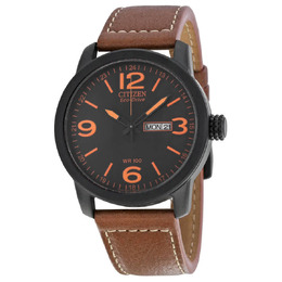 Citizen Eco Drive Black Dial Brown Leather Mens Watch bm8475-26e