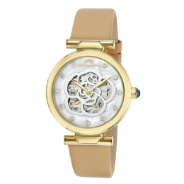 Porsamo Bleu Laura Ladies' Automatic Watch With Mother Of Pearl Skeleton White Dial And Topaz Hour Markers