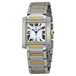 Pre-owned Cartier Tank Francaise Silver Grained Dial Mens Watch W51005Q4