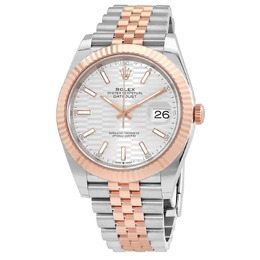 Rolex Datejust 41 Silver, Fluted Motif Dial Automatic Mens 18kt Everose Gold Jubilee Watch m126331-0018