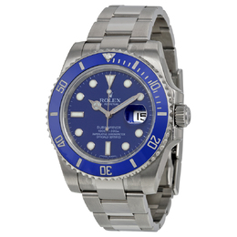 Pre-owned Rolex Submariner Date Mens Watch 40mm White Gold Blue Dial