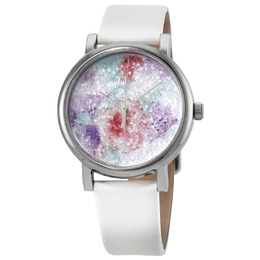 Timex Crystal Bloom Quartz Watch SW2R66500, Ladies Multicolor Swarovski Dial, Stainless Steel Case & White Leather Strap