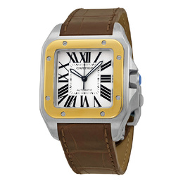 Pre-owned Cartier Santos Men's Watch W20072X7, 18kt Yellow Gold Bezel on Stainless Steel Case