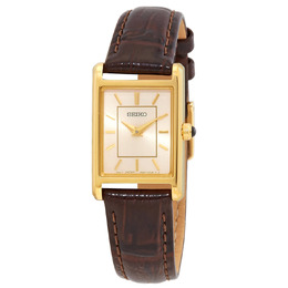 Seiko Essentials SWR066 - Gold-tone Stainless Steel Rectangle Watch with Light Champagne Dial