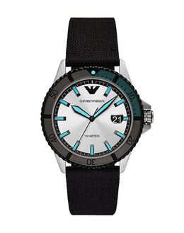Emporio Armani Wrist Watch Canvas Leather, Brand Logo, Adjustable Buckle Fastening, Fabric Strap, Quartz Movement, Stainless Steel Case - Model 46854359TP