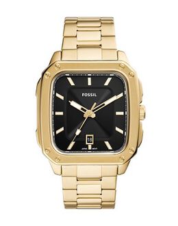 Fossil Wrist Watch 50287756NA with Brand Logo: Leather Strap and Stainless Steel Case