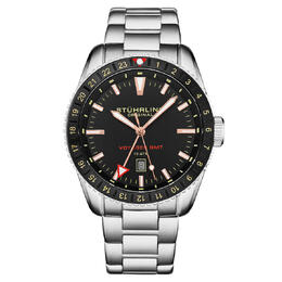 Stuhrling Original M17220: Aquadiver Quartz Mens Watch - Black Dial, Rose Gold-Tone Case & Stainless Steel Bracelet