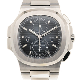 Pre-owned Patek Philippe Nautilus Chronograph Sunburst Blue Dial Mens Watch 5990-1a-011
