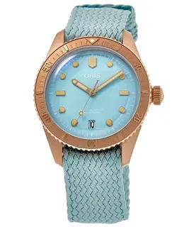 Oris Divers Sixty-Five Bronze Case Sky Blue Dial & Strap Women's Watch 01 733 7771 3155-07 3 19 02brs