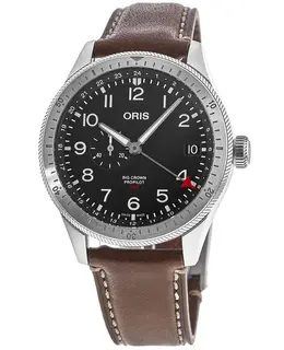 Oris Big Crown ProPilot Timer GMT Black Dial Brown Leather Strap Men's Watch 01 748 7756 4064-07 5 22 07lc
