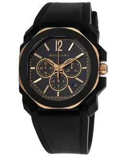 Bulgari Octo Velocissimo Automatic Black Steel Rubber Strap Men's Watch 103075