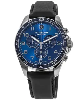 Victorinox Swiss Army Fieldforce Classic Chrono Blue Dial Black Leather Strap Men's Watch 241929