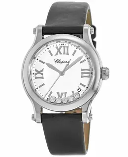 Chopard Happy Sport Medium 36mm Floating Diamonds Black Satin Strap Women's Watch 278582-3001S