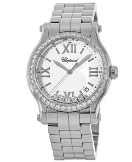 Chopard Happy Sport Medium 36mm Floating Diamonds Dial Custom Diamond Bezel Steel Bracelet Women's Watch 278582-3002-cd