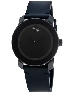 Movado Black Dial Navy Leather Strap Men's Watch 3600583