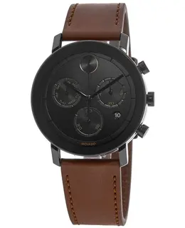 Movado Evolution Black Dial Leather Strap Men's Watch 3600758