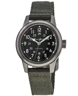 Bulova Special Edition Black Dial Green Fabric Strap Men's Watch 96a259