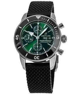 Breitling Superocean Heritage Chronograph 44 Green Dial Rubber Strap Men's Watch a13313121l1s1