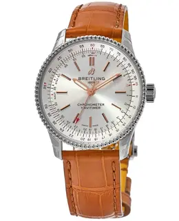 Breitling Navitimer Automatic 35 Silver Dial Brown Leather Strap Women's Watch a17395f41g1p4