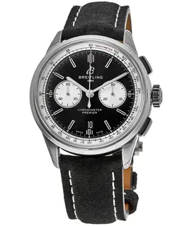 Breitling Premier B01 Chronograph 42 Black Dial Leather Strap Men's Watch ab0118371b1x1