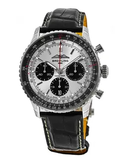 Breitling Navitimer B01 Chronograph 43 Silver Dial Leather Strap Men's Watch ab0138241g1p1