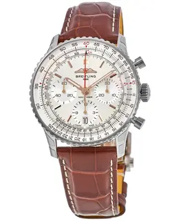 Breitling Navitimer B01 Chronograph 41 Silver Dial Leather Strap Men's Watch ab0139211g1p1
