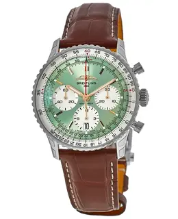 Breitling Navitimer B01 Chronograph 41 Mint Green Dial Leather Strap Men's Watch ab0139211l1p1
