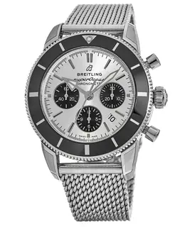 Breitling Superocean Heritage Chronograph 44 Black & Silver Dial Steel Mesh Band Men's Watch ab0162121g1a1