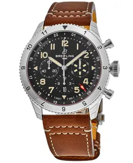 Breitling Super Avi B04 Chronograph GMT 46 P-51 Mustang Black Dial Leather Strap Men's Watch ab04453a1b1x1