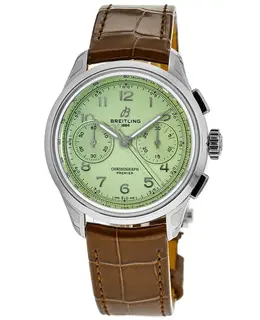 Breitling Premier Chronograph 40 Green Dial Leather Strap Men's Watch ab0930d31l1p1