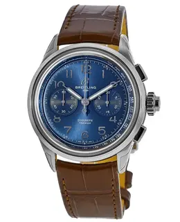 Breitling Premier B15 Duograph 42 Blue Dial Leather Strap Men's Watch ab1510171c1p1