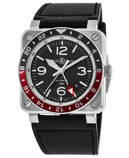 Bell & Ross BR 03-93 GMT Black Dial Leather Strap Men's Watch br0393-bl-st/sca