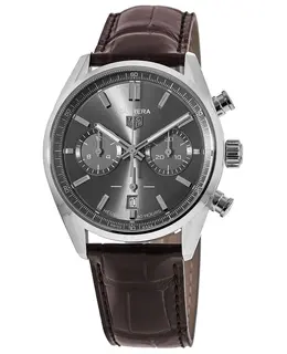 Tag Heuer Carrera Chronograph Grey Dial Brown Leather Strap Men's Watch cbn2012.fc6483