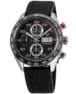 Tag Heuer Carrera Chronograph Day-Date Black Dial Rubber Strap Men's Watch cbn2a1aa.ft6228
