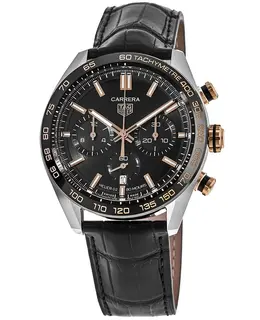 Tag Heuer Carrera Chronograph Black Dial Leather Strap Men's Watch cbn2a5a.fc6481