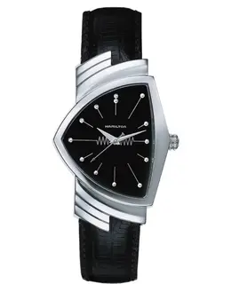 Hamilton Ventura Quartz Black Dial Leather Strap Men's Watch h24411732